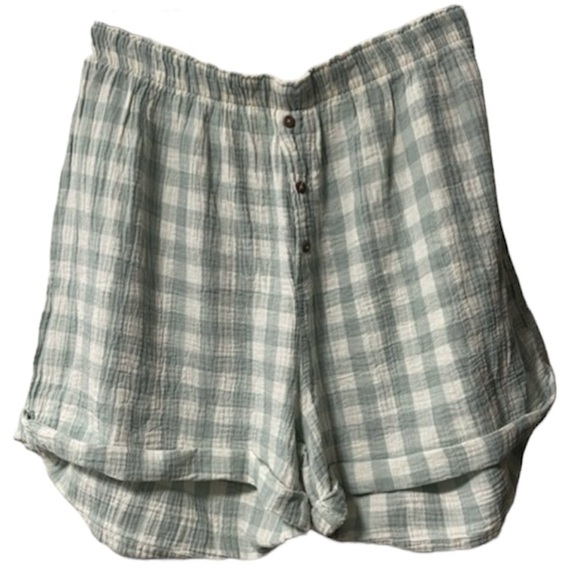 NWT: FREE PEOPLE Sunday Morning Boxer Aqua Gingham Size Large - Picture 3 of 9